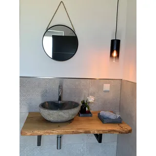 SPONHOLZ Waschtisch Eiche massiv Baumkante geölt Waschtischkonsole Holz (90 x 45 cm)