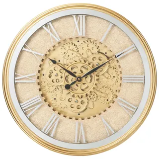 MIJOMA Wanduhr Gold mit rotierendem Uhrwerk Ø 50,7 cm – Große Design Wanduhr mit sichtbaren Zahnrädern – Dekorative Wohnzimmeruhr im Industrial Stil