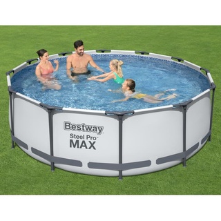 Steel Pro MaxTM Frame Pool Komplett-Set, rund, mit Filterpumpe & Sicherheitsleiter 366 x 100 cm, Schwimmbecken, Schwimmen, Pools