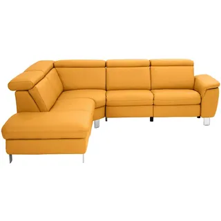 Cantus Ecksofa, Gelb, Metall, Echtleder, 5-Sitzer, Ottomane links, L-Form, 271x239 cm, Goldenes M, Typenauswahl, Bettkasten erhältlich, Fußauswahl, Lederauswahl, Stoffauswahl, seitenverkehrt Hocker Rückenfutter, Wohnzimmer, Sofas & Couches, Wohnlandschaften, Ecksofas