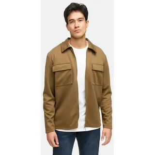 INDICODE Langarmhemd Herren INNello Zip Herrenhemd Langarm Lässiges Hemd mit Reißverschluss und Brusttaschen braun M