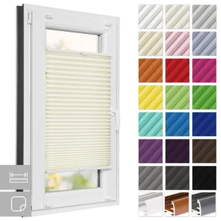 Estika Plissee zum Kleben nach Maß - 23 Farben, Breite 30-129 cm, Höhe 150-230 cm - Plissee kleben ohne Bohren zum Fensterrahmen, Jalousien innen, Faltrollos für Fenster, Sicht- und Sonnenschutz