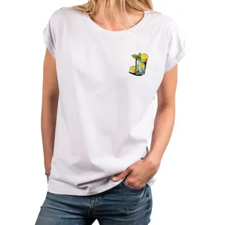 MAKAYA Print-Shirt Gin Tonic Gläser schöne modische Damen Tops Kurzarm Oberteile mit Druck weiß XXL
