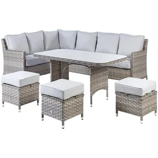 Beliani Lounge Taupe aus Rattan 9-Sitzer Auflagen Grau Gartentisch Gartensofa Ottomane Gartenmöbel Loungemöbel Outdoor - Grau