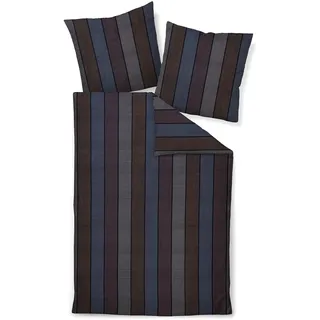 JANINE Moments Gestreift Mako-Satin Blau 135 x 200 cm + 80 x 80 cm