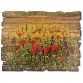Artland Holzbild Mohnblumenfeld, Landschaftsbilder, (1 St.) B/H/T: 40 cm x 30 0,6 bunt Bilder Wohnaccessoires