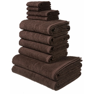 Handtuch Set MY HOME "Inga" Handtuch-Sets Gr. 10 tlg., braun Handtücher Badetücher mit feiner Bordüre, Handtuchset aus 100% Baumwolle