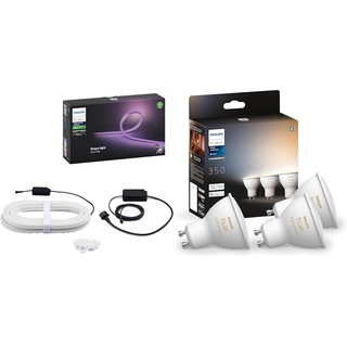 Philips Hue White & Color Ambiance Outdoor Lightstrip 5m 1400lm & White Ambiance GU10 Dreierpack 3x350lm, dimmbar