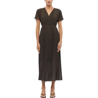 COMMA Damen Midikleid mit V-Ausschnitt – Plissee, Flügelärmel, elastischer Bund - 34