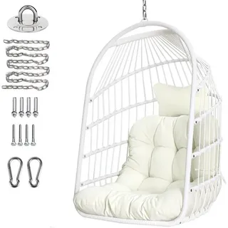 LuxusKollektion Hängesessel Hängesessel Rattan Korb Edelstahl Aufhängeset Weiß(stuhl Klassisch) weiß