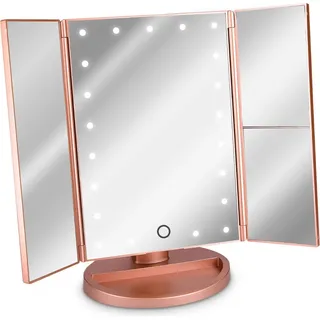 Navaris LED Kosmetikspiegel faltbarer Standspiegel - beleuchteter Schminkspiegel Make Up Spiegel 2-fach 3-fach Vergrößerungsspiegel - in Rosegold - Rosa