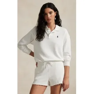 Polo Ralph Lauren für Damen. 211965097002 Weißes Poloshirt aus leichtem Frottee (L), Lässig, Baumwolle, Langarm