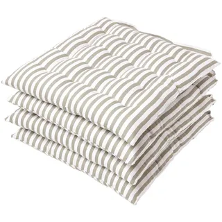 Homescapes 4er Set Stuhlkissen 40x40 cm, grau-weiß gestreifte Sitzkissen Outdoor/Indoor mit Baumwollbezug, Sitzpolster waschbar und Oeko-TEX-Zertifiziert für Esszimmer-, Küchen- & Gartenstühle