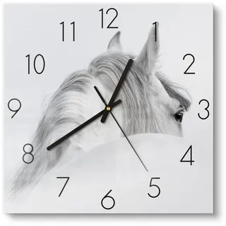 DEQORI Wanduhr 'Andalusisches Pferd' (Glas Glasuhr modern Wand Uhr Design Küchenuhr) weiß 30 cm x 30 cm