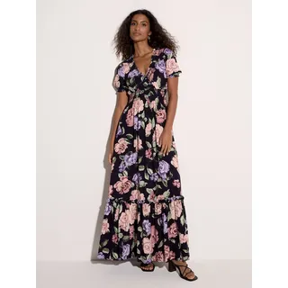 Maxikleid APRICOT "Chloe-Maxikleid", Damen, Gr. XS (34), N-Gr, blau (navy), gewebt, Obermaterial: 100% Viskose CV., geblümt, normal, V-Ausschnitt, Puffärmel Elastisch, Kleider Maxikleid, mit Blumenmuster und Wickelausschnitt