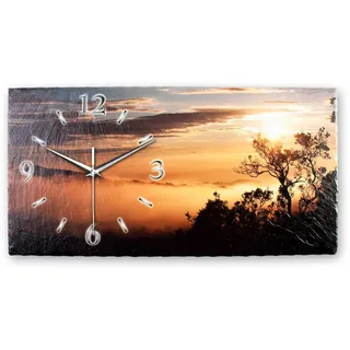 Kreative Feder Designer-Wanduhr Sonnenaufgang aus Stein mit Zeigern aus gebürstetem Aluminium - Designeruhr aus Stein mit flüsterleisem Uhrwerk (Sonnenaufgang, leises Funkuhrwerk)