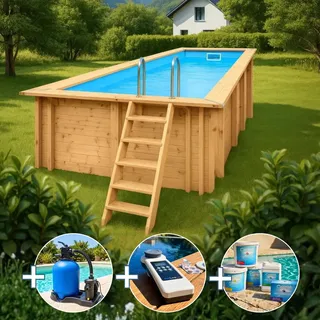 Holzpool Bali rechteckig Massivholzpool Komplettset PREMIUM 5,00 x 2,50 x 1,24 m