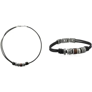Fossil Herrenarmband Edelstahl Leder schwarz 22 cm