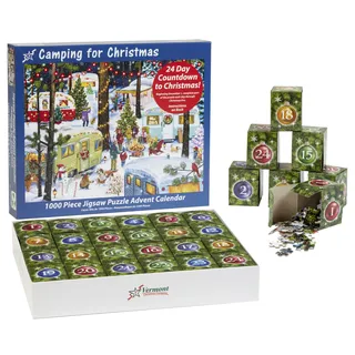 Camping für Weihnachten Puzzle-Adventskalender 1000 Teile von Vermont Christmas Company - 24 Puzzleabschnitte zum Vervollständigen - Countdown bis Weihnachten jeden Tag im Dezember