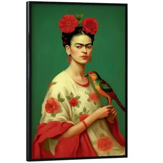 artboxONE Poster mit schwarzem Rahmen 75x50 cm Floral Viva Frida - Bild wandbild Frida Kahlo