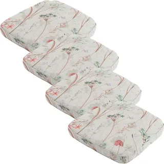 4er-Set Bequemes Stuhlkissen Outdoor, Blumenmuster weiss, 48 x 48 cm, wetterfestes & wasserabweisend Sitzkissen, stilvoll für Garten, Terrasse & Balkon