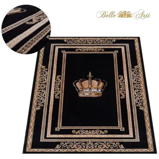 Belle Arti Teppich Teppich Wohnzimmer Wohnzimmerteppich schwarz gold Motiv Royal Krone 200 cm x 290 cm