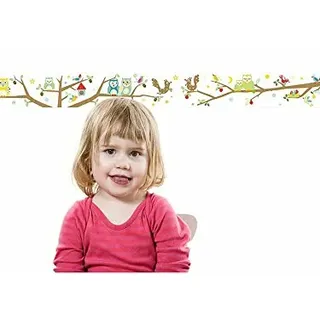 anna wand Bordüre selbstklebend FUNNY FOREST - Wandbordüre Kinderzimmer/Babyzimmer mit Eulen und Vögeln - Wandtattoo Schlafzimmer Mädchen & Junge, Wanddeko Baby/Kinder