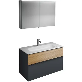 burgbad Fiumo Badmöbel-Set 102 cm mit Waschtisch und Unterschrank  mit Griff G0200 sowie mit Spiegelschrank, Badmöbel,