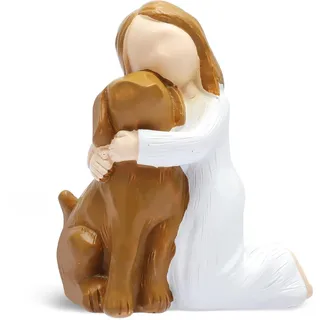 Willow Tree Figuren Mädchen mit Hund,Harz Willow Tree Hund Dekofigur, liebevolle Engel Figur als Geschenk, kleine Schutzengel Figur für Hundeliebhaber, Heim & Büro Dekoration