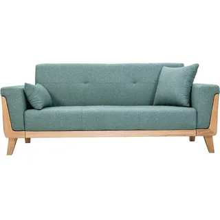 Skandinavisches Sofa 3-Sitzer aus graugrünem Stoff und hellem Holz FJORD