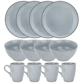 Intirilife Geschirr-Set (12-tlg), 12 Personen, Keramik, 12-teiliges Geschirrset für Frühstück Mittag- und Abendessen Dinnerset grau