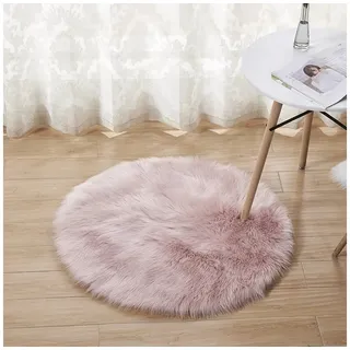 BTTO Hochflor-Teppich Flauschigen Teppiche,Shaggy Hochflor Teppich,Weicher Teppich,Rund, Faux Lammfell Schaffell Teppich rosa Ø 90 cm