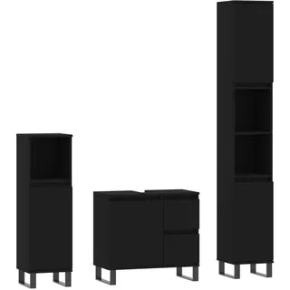 vidaXL 3-tlg. Badmöbel-Set Schwarz Holzwerkstoff