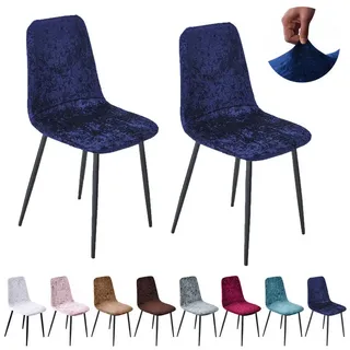 Jibenhome Stuhlbezug Stuhlhussen Samt, Einfarbig, Stretch,Schalenstuhl Abdeckungen, ohne Armlehnen blau