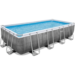 BESTWAY Power Steel Frame Pool Set 549 x 274 x 122 cm inkl. Filterpumpe grau Rattanoptik