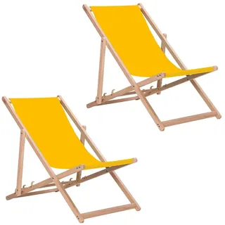 Aga 2x Klappbarer Liegestuhl aus Holz Gelb