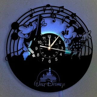 Smotly Vinyl-Wanduhr, Mickey Mouse Vintage Clock LED hängende Nachttischlampe 7 Farbe Wanduhr, Cartoon Uhr Disney-Geschenke Geburtstags-Geschenke handgemachte Hauptwanddekor,B,with Light