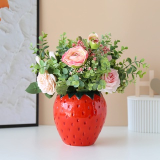 BestAlice Erdbeervase für Blumen, niedliche Keramik-Erdbeere, dekorative Vase, Vintage-inspirierte Erdbeervase für Zuhause, Küche, Dekorationen (Medium)