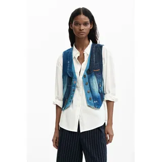Desigual, Patchwork-denimweste, Damen, Baumwolle, Blau, L, BLUE, L