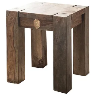 MASSIVMOEBEL24.DE Hocker Grau Sheesham 40 x 40 x 45 cm