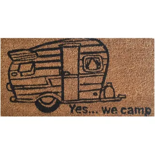 Bestlivings Fußmatte Kokos 25x50cm im Design: YES WE Camp - Schmutzfangmatte für Innen- und Außenbereich, Fussmatte schmal - PVC Unterseite