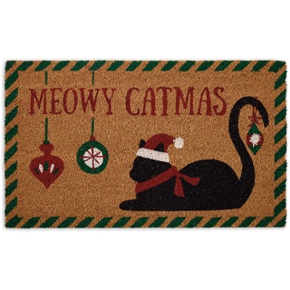 DII Weihnachtliche Fußmatte aus Kokosfaser, für den Außenbereich, Katze und Hund, Fußmatte für Tierliebhaber, 43 x 74 cm, Meowy Catmas