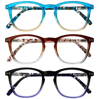 COJWIS Lesebrille 3er Pack Herren Damen Brille Runder Rahmen Blaulichtfilter Federscharnier Leser Schwarz/Schildpat Brillen (Blau Braun Schwarz, 2.25, x) - 48-18-145