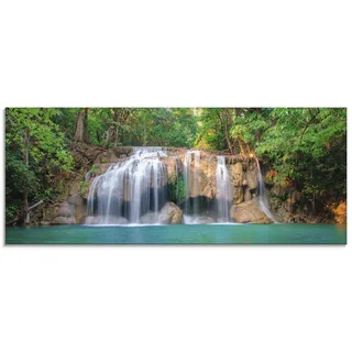 ARTland Wanddeko Glasbilder Wandbild Glas Bild einteilig 125x50 cm Querformat Natur Wald Dschungel Urwald Wasserfall Fluss Landschaft Thailand S6CI