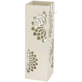 Baroni Home Moderner Schirmständer aus Metall mit Mandala-Schnitzerei - Regenschirmständer mit 2 Haken und abnehmbarer Regentropfwanne, für Büro und Haus, Weiß, 16x16x49 cm