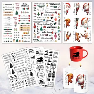 6 Stück Kerzentattoos Weihnachten, Weihnachtens kerzen folie, Kerzenaufkleber Weihnachts, Weihnachten Kerzen Dekorieren, Weihnachten Kerzen Sticker, Kerzen Dekorieren, Kerzensprüche