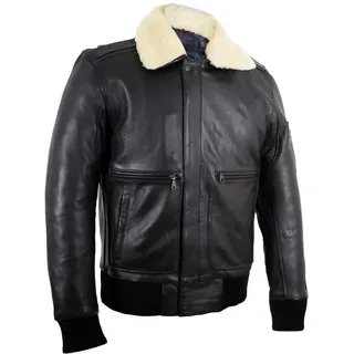 MDM Lederjacke Herren Lederjacke Fliegerjacke echtes Leder schwarz (Flieger Motorrad Lederjacke, Bomber Leder Jacke) mit herausnehmbaren Protektoren, Echtes Fell am Kragen 3XL