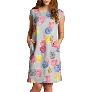 Caspar SKL033 leichtes knielanges Damen Sommer Leinenkleid mit Punkte Print, Farbe:hellgrau, Größe:M - DE38 UK10 IT42 ES40 US8 - 38