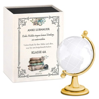 Maverton Glas-Globus - mit gravierter Weltkarte - in personalisierter Box - Kristallglobus - Weltkugel - Briefbeschwerer - Geschenke für Damen - Tintenfass