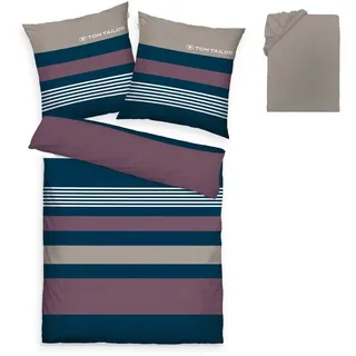 TOM TAILOR HOME Bettwäsche Carl in Gr. 135x200 oder 155x220 cm, Biber, 3 teilig, mit GRATIS-Zugabe: Spannbettlaken, 100% Baumwolle, mit Reißverschluss braun